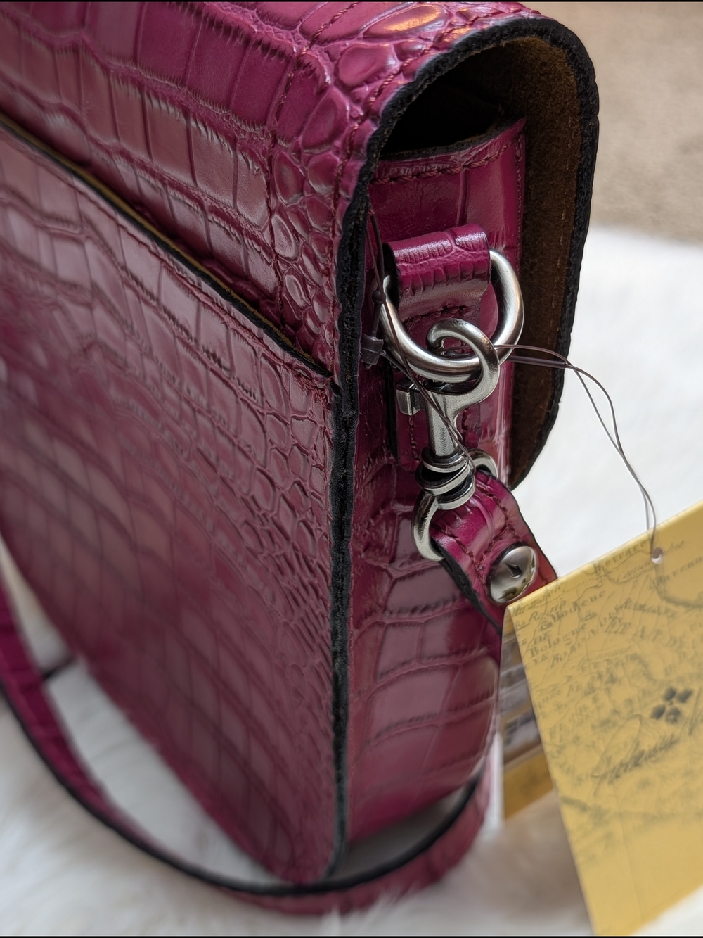 Patricia Nash Distressed Vintage Croc Collection Magenta Crossbody Bag NWT - Picture 9 of 15